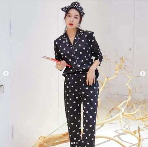 Pankh Heart Print Satin Night Suit