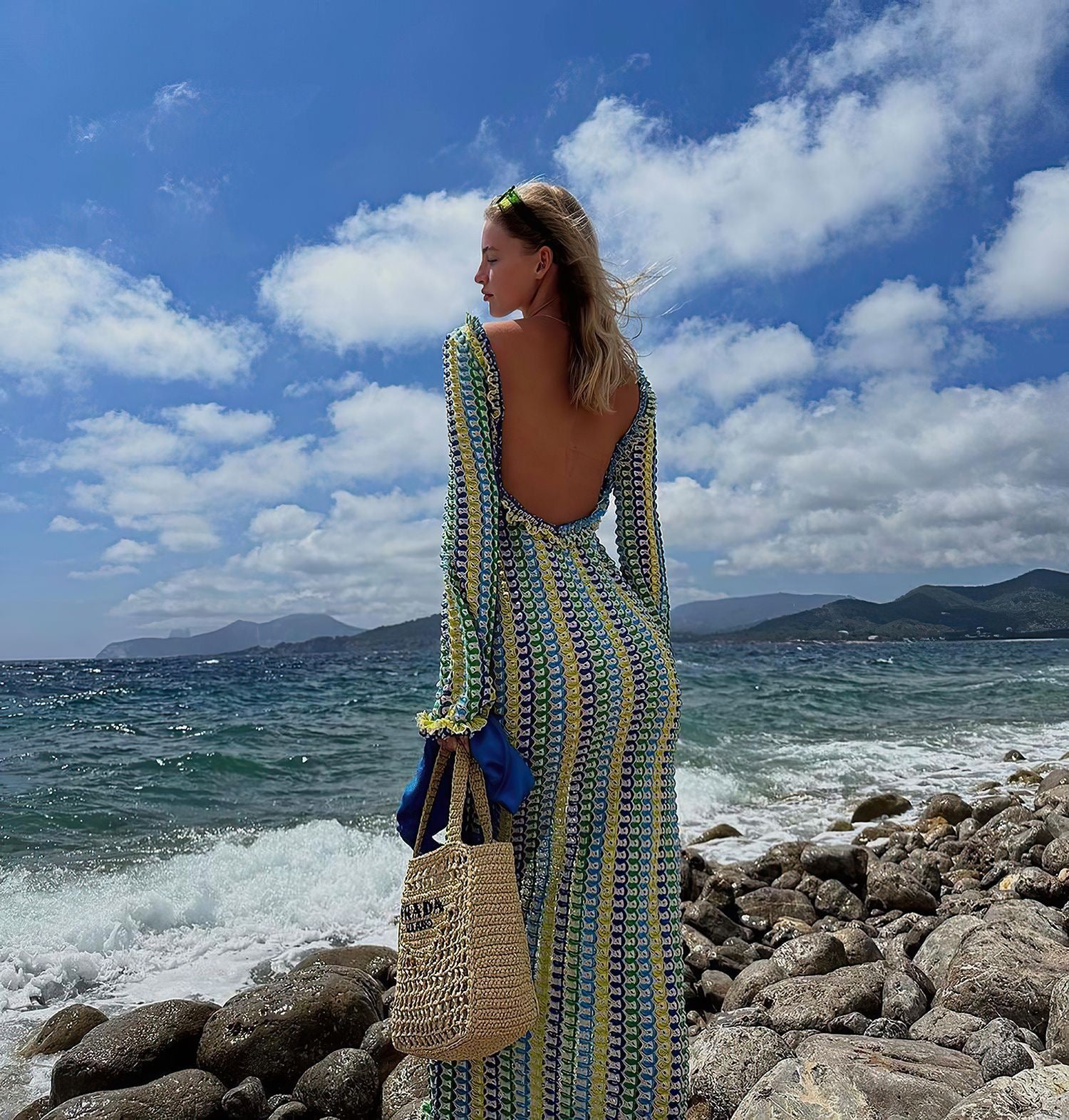 Pankh Saira Elegant Contrast Color Crochet Maxi Dress