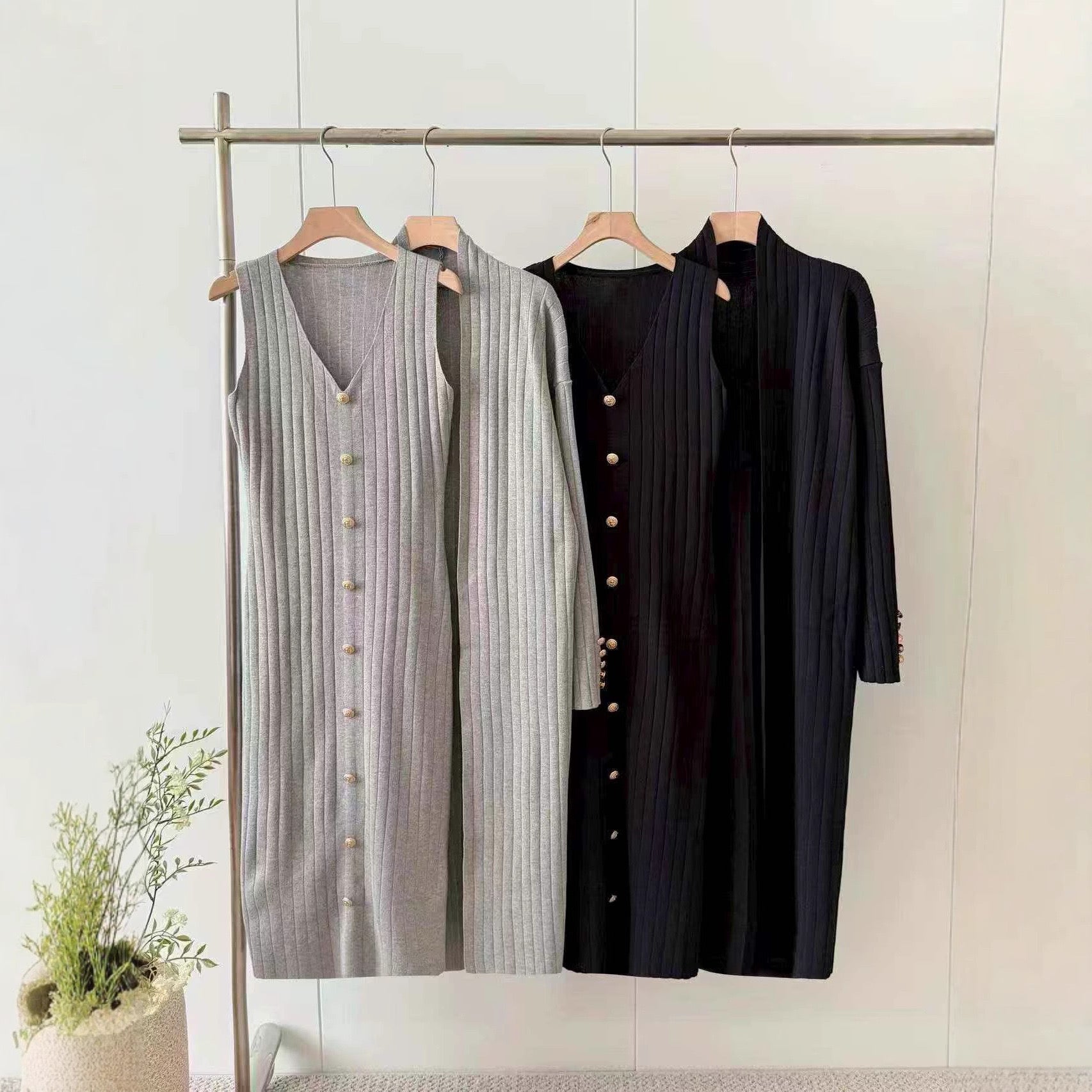 Pankh Clad Knit Wool Elegant Long Winter Dress with Jacket