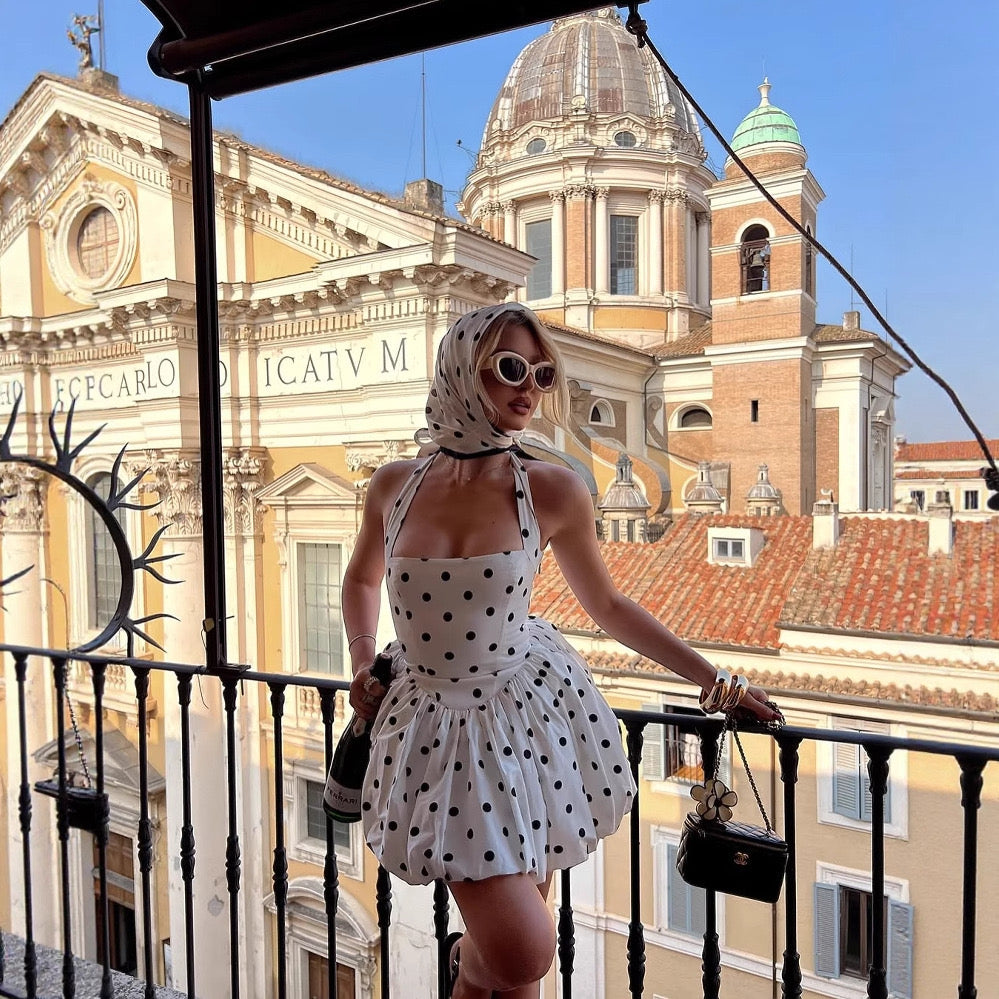 Pankh Terry Polka Dot Balloon Vintage Short Dress