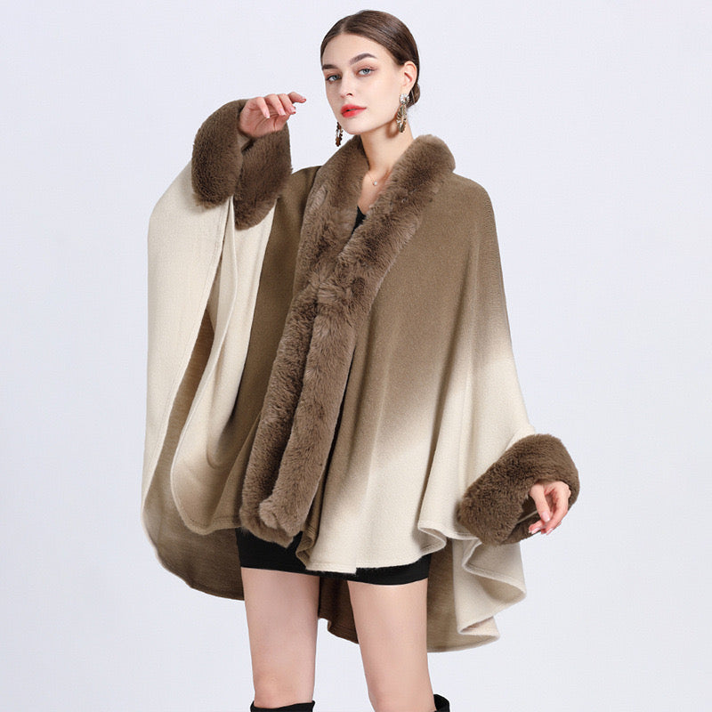 Pankh Azuella Soft Wool Winter Ombre Long Cape Shawl with Sleeve