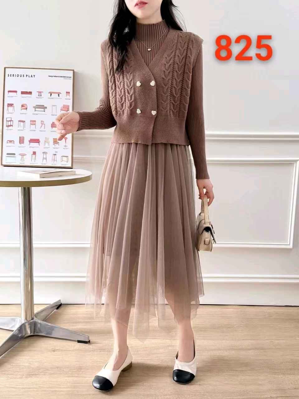 Pankh Karla Knit Wool Dress with Heart Detailing Button Wool Coat