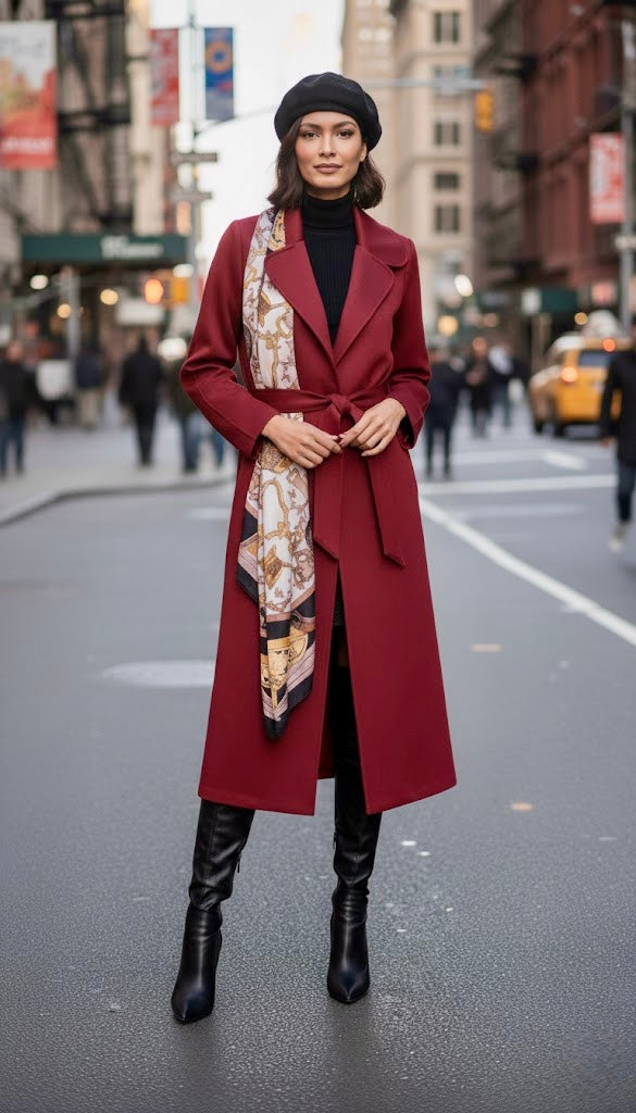 Pankh Perky Luxury Suede Blazer Overcoat With Detachable Scarf