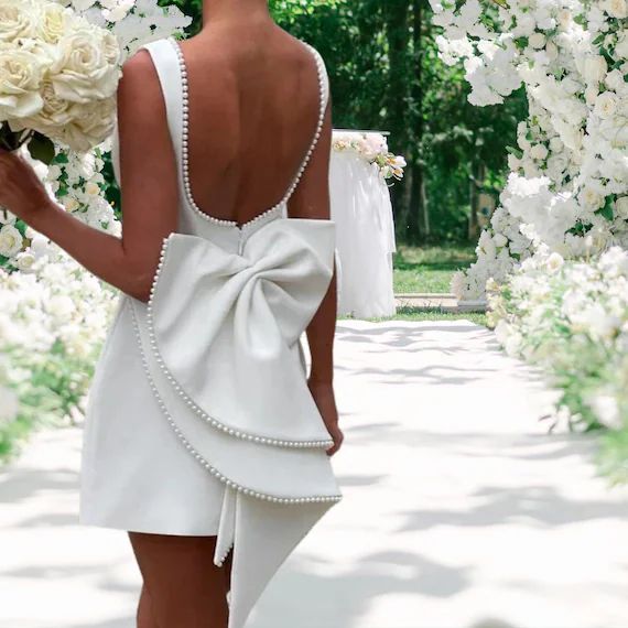 Pankh Tansy Scuba Pearl Detailed Big Back Bow Party Wear Dress