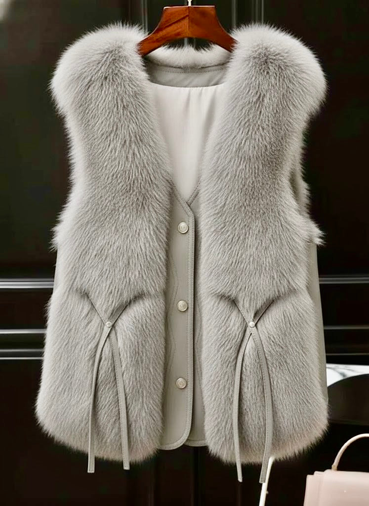Pankh Rudy Fur and Leather Sleeveless Formal Jacket