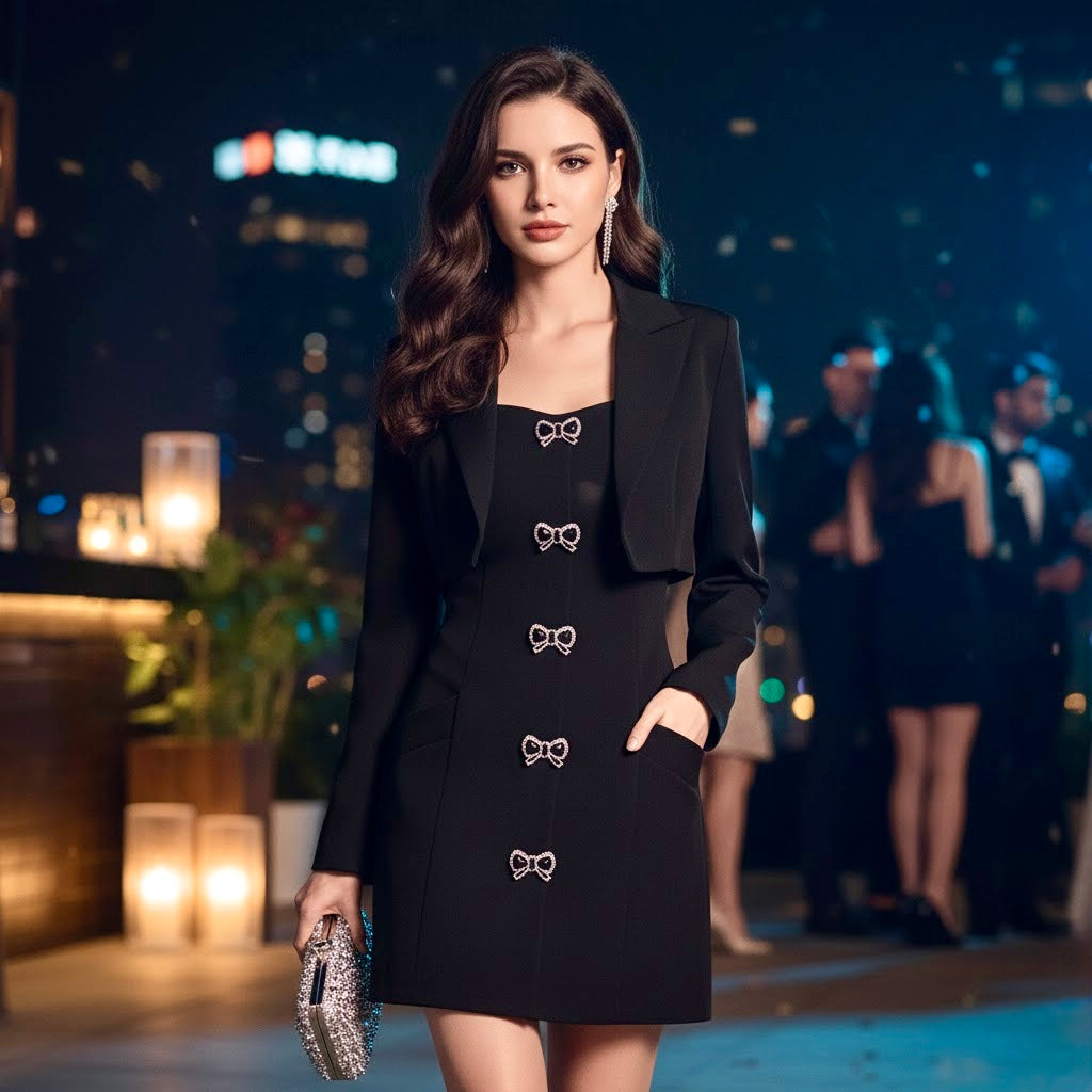 Pankh Issah Luxury Party Wear Sleeveless Dress With Cropped Blazer