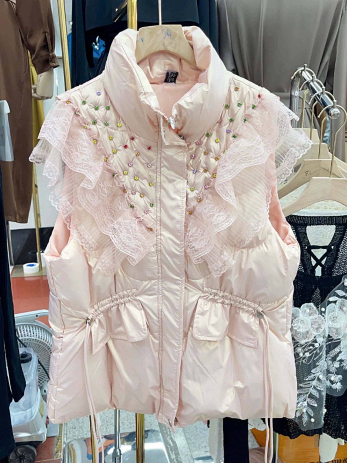 Pankh Molly Premium Embellished Bomber Sleeveless Puffer Metallic Jacket