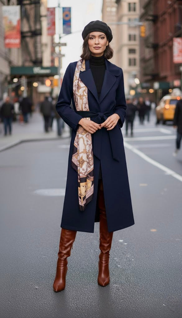 Pankh Perky Luxury Suede Blazer Overcoat With Detachable Scarf