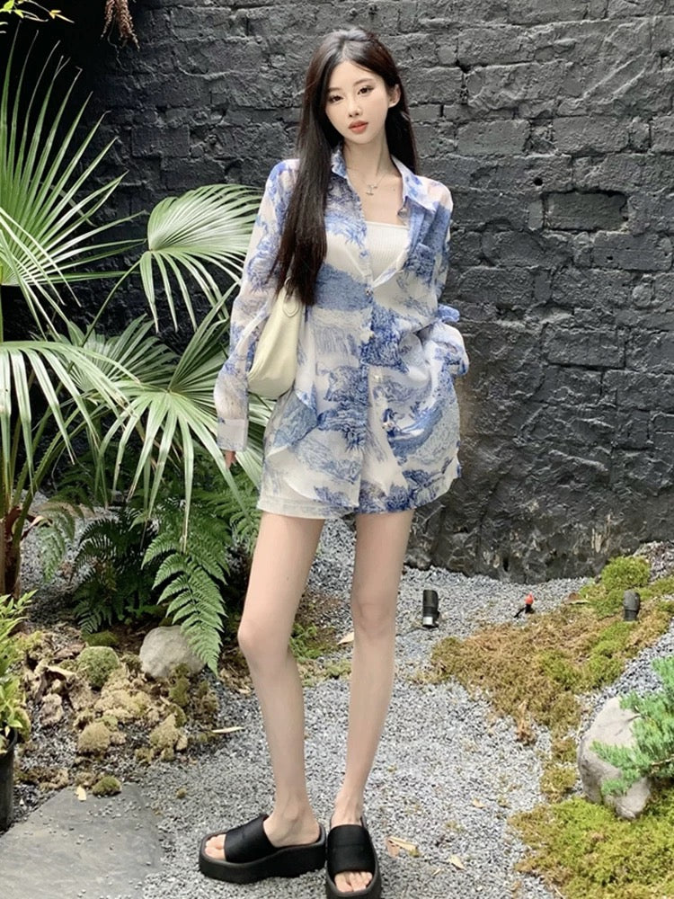 Pankh Faiza Long-Sleeve Shirt and Shorts Co-ord Set