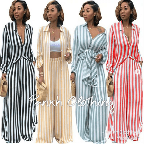 Sarin Stripe Loose Pants and Long shirt coord set