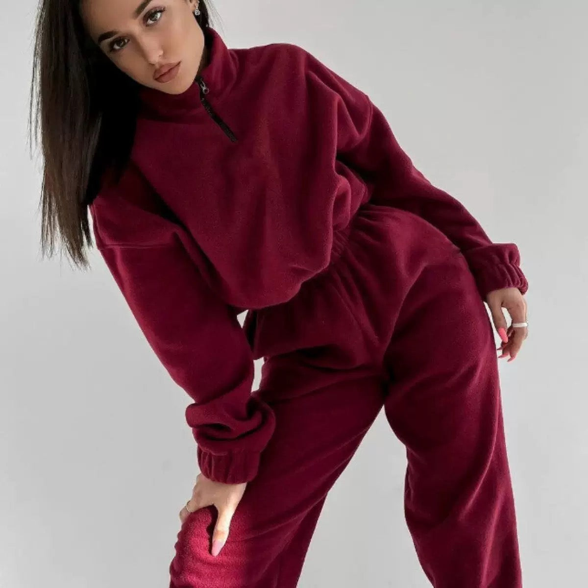 Hizku Fleece Cropped Hoodie and Jogger Pants