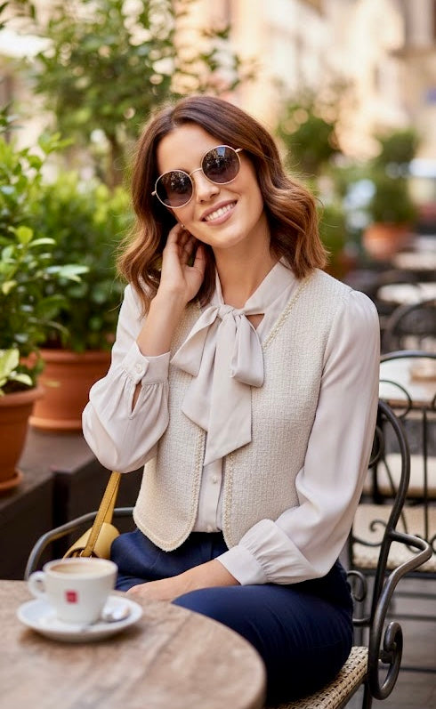 Pankh Belle Chic Satin Bow Collar Shirt