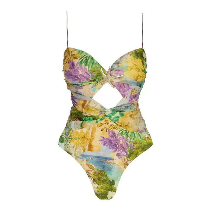 Pankh Cossie Floral Abstract Print Monokini With Skirt Set