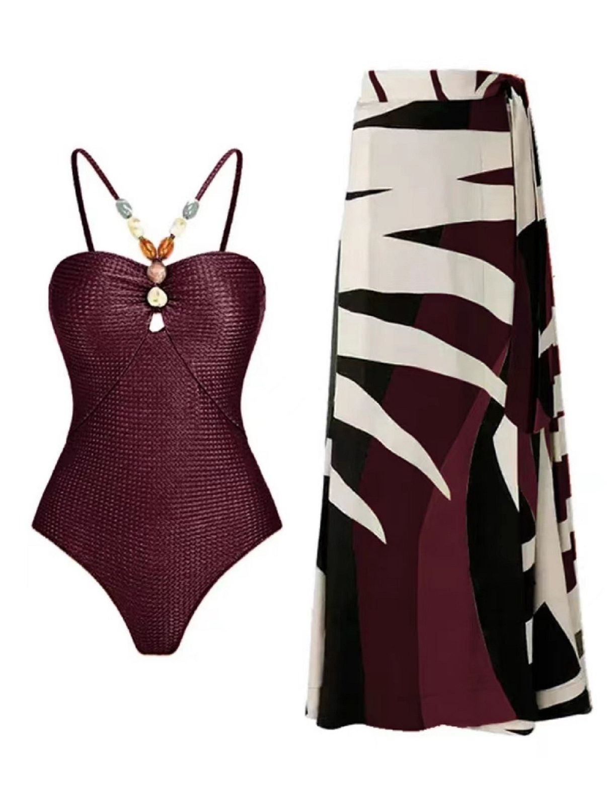 Pankh Lex Beaded Halter Neck Monokini And CoverUp