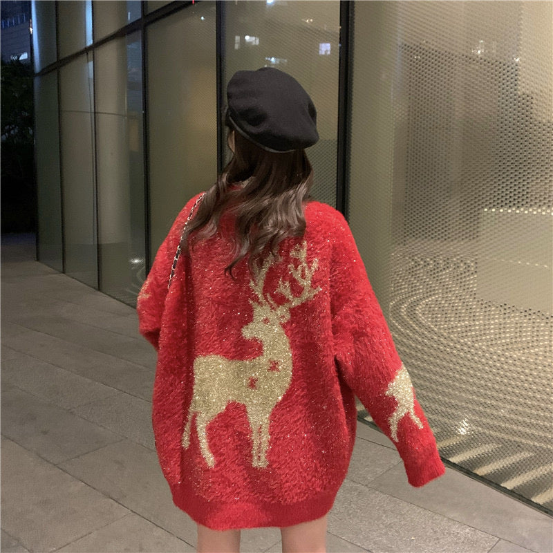 Pankh Reindeer Christmas Holiday Shimmer Sweater
