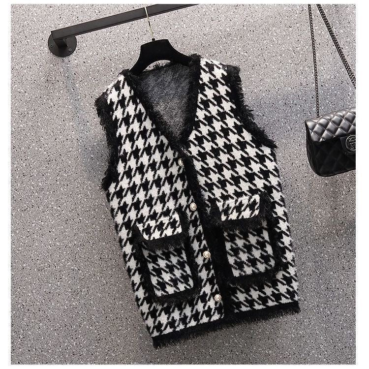 Pankh Woro Soft Wool Sleeveless Houndstooth Jacket Blazer