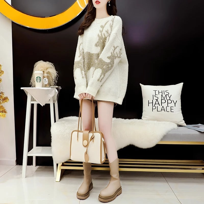 Pankh Reindeer Christmas Holiday Shimmer Sweater