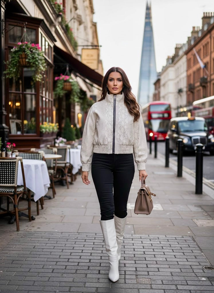 Pankh Sneeza Sneak Print White Leather Jacket