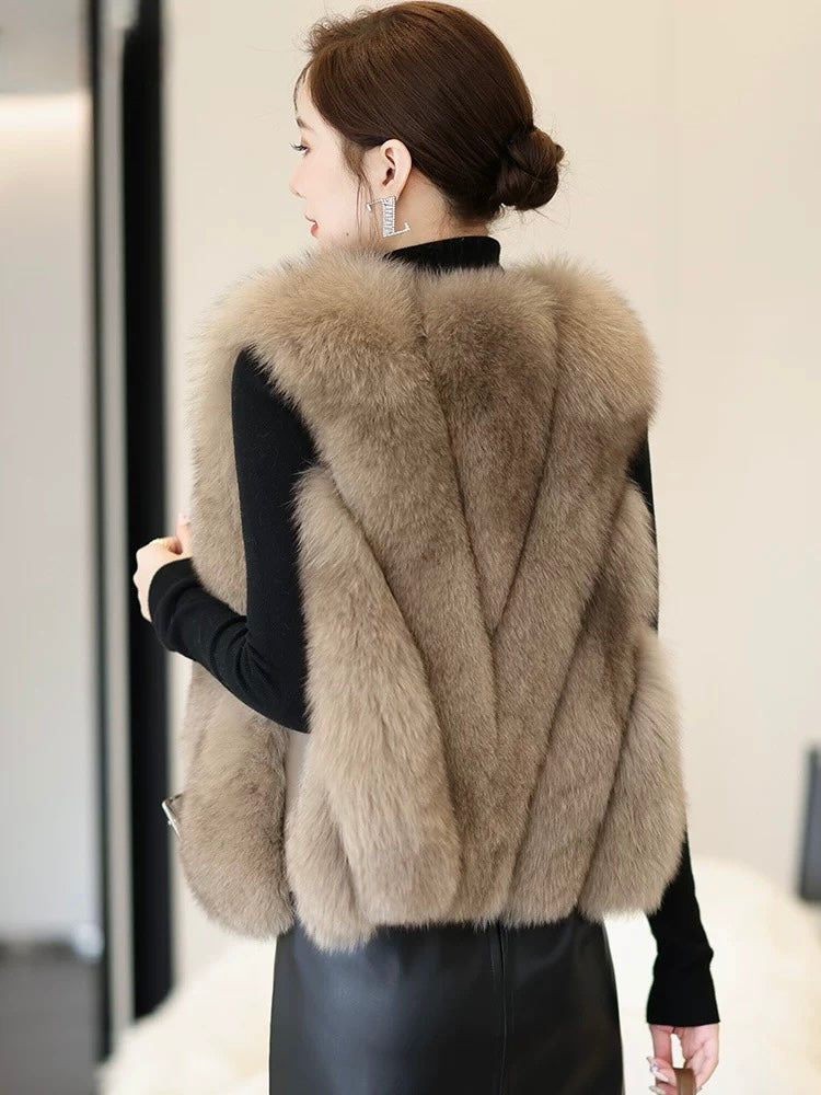 Pankh Rudy Fur and Leather Sleeveless Formal Jacket