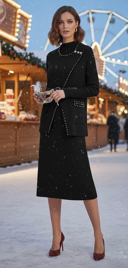 Pankh Pluto Stone Studded Woolen Jacket and Dress Set