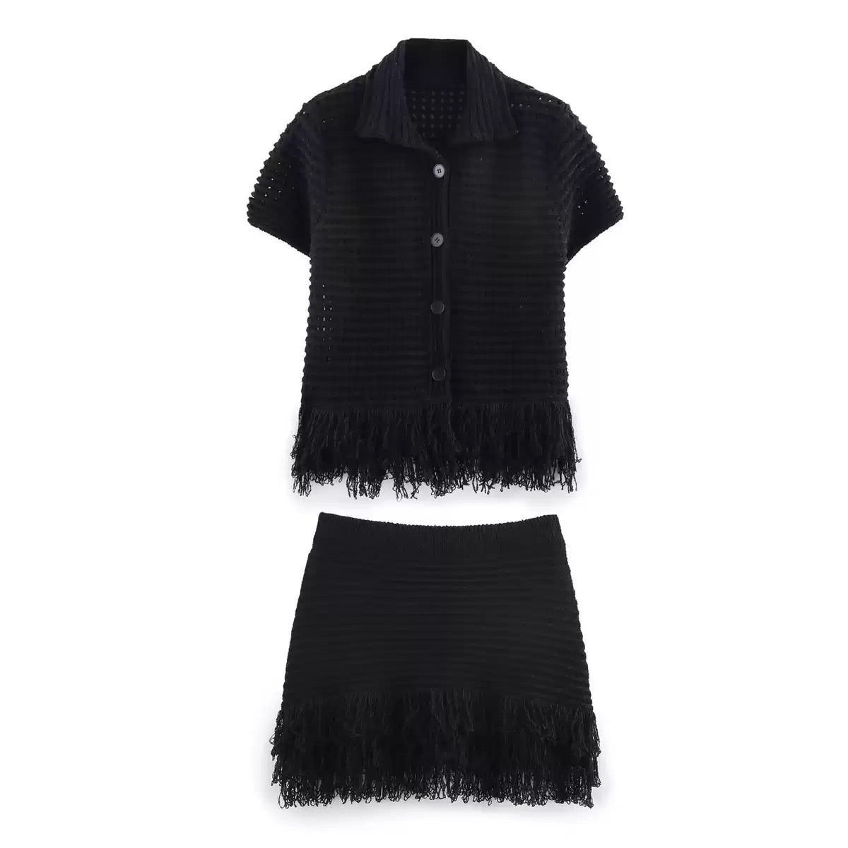 Pankh Lake Crochet And Tassel Shirt and Skirt Coord Set