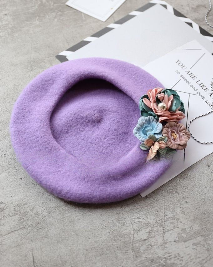 Petra Flower Knit Baret Hat