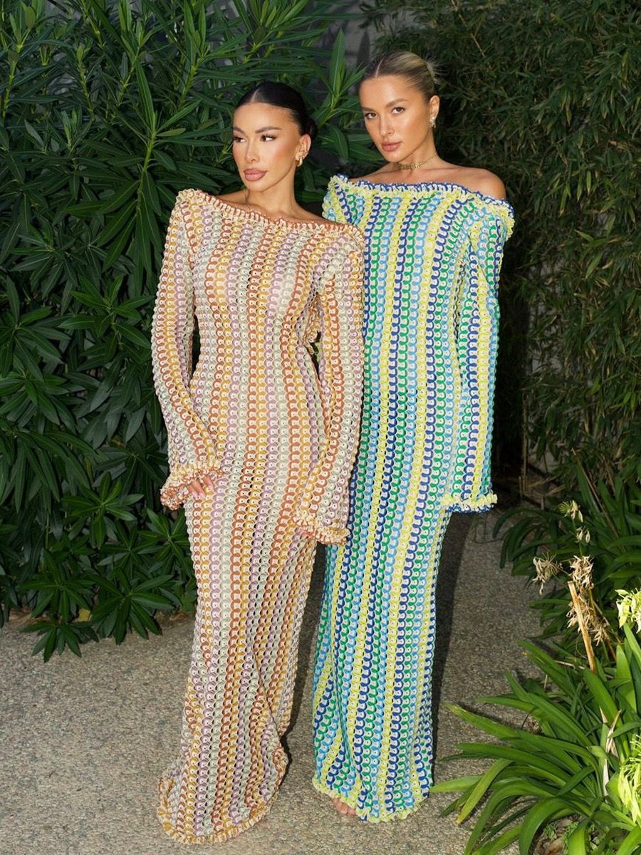 Pankh Saira Elegant Contrast Color Crochet Maxi Dress