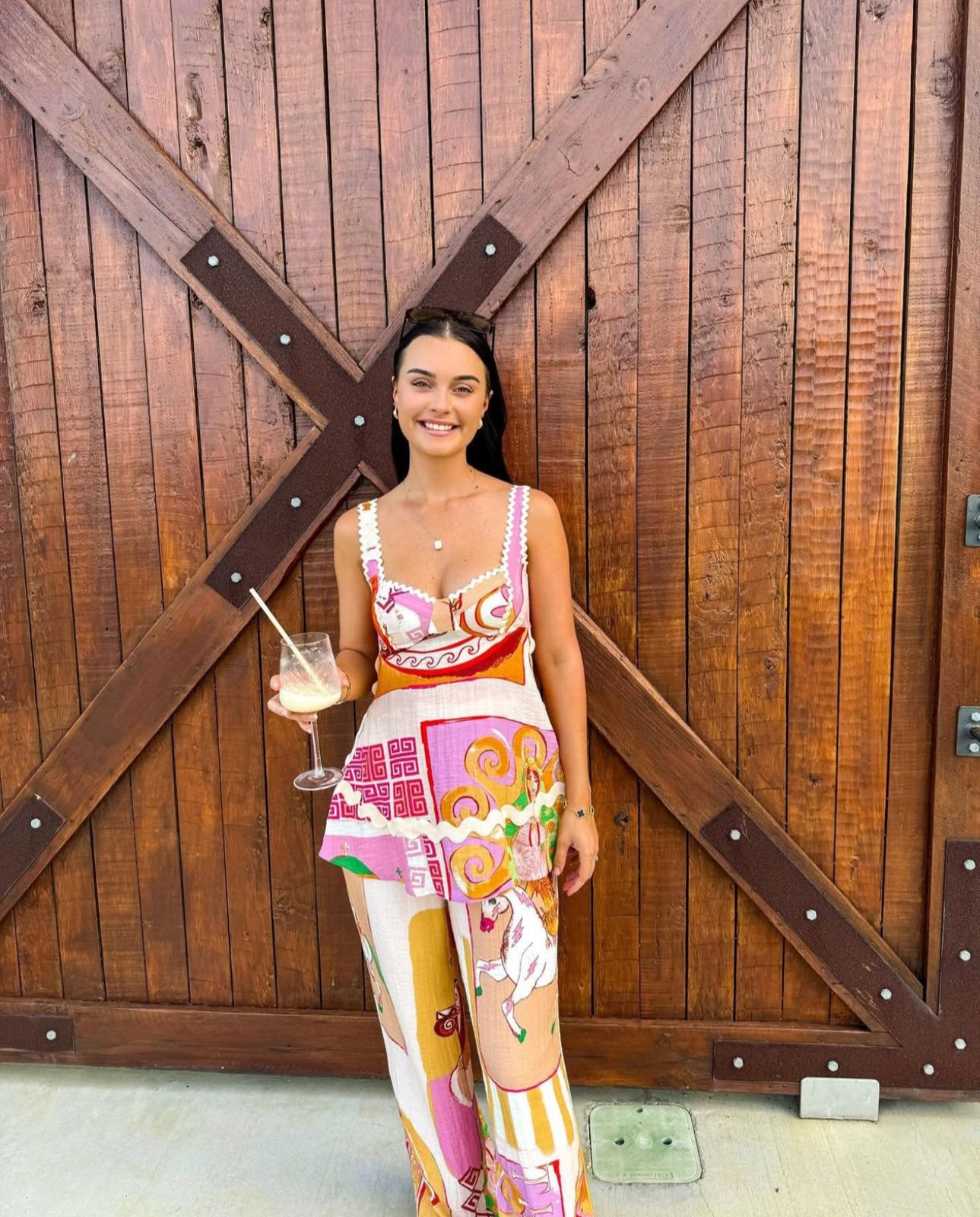 Pankh Manya Linen Blend Unique Printed Top And Wide Leg Pant Set