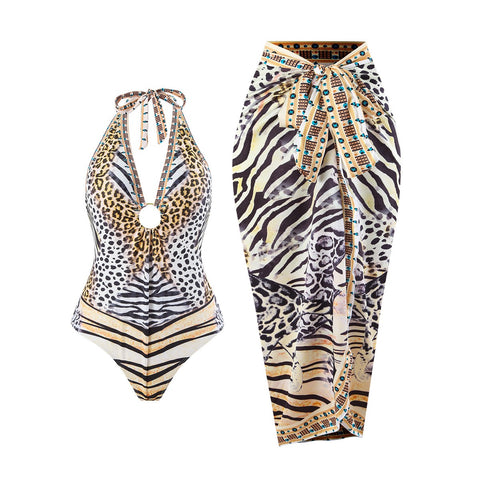 Pankh Afro Leopard Print Monokini & Wrap up Set