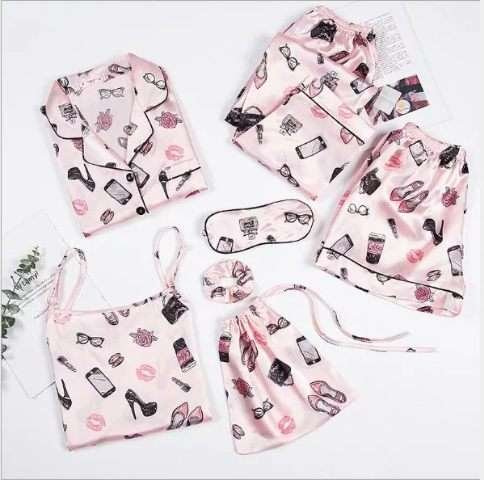 Lola fashion and kisses 7 piece satin Night wear nightsuit set