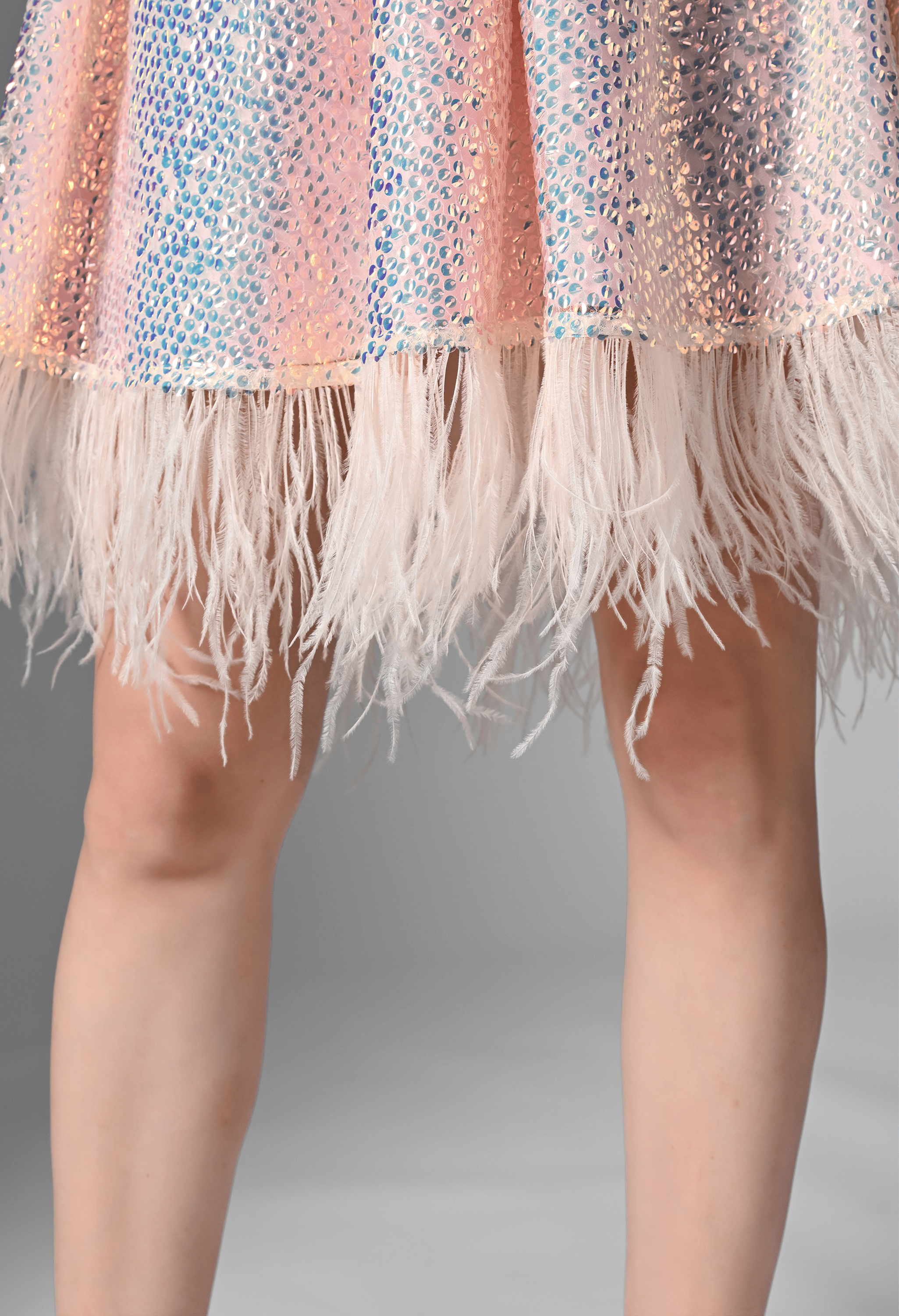 Pankh Princess High Neck Sleeveless Halter Sequins Dress With Feather