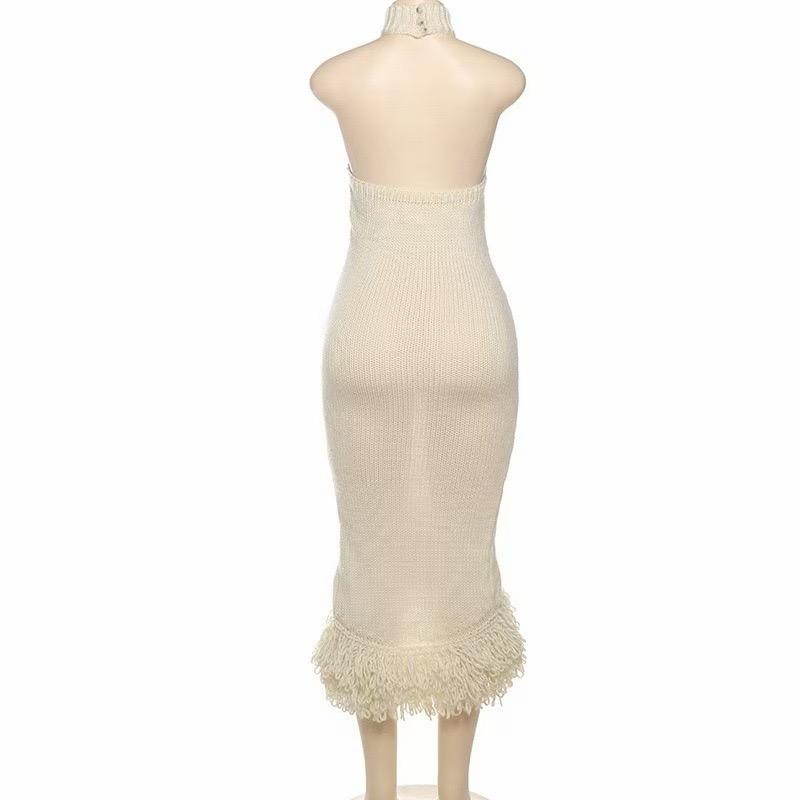 Pankh Vicki Halter Neck Crochet Knit Maxi Tassel Dress