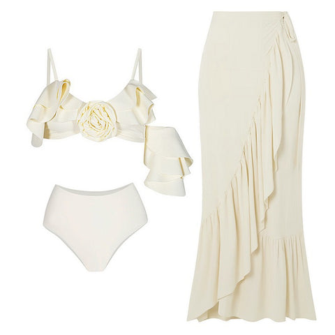 Pankh Afaya Ruffle Bikini and Tie Up Skirt Cover Up Set
