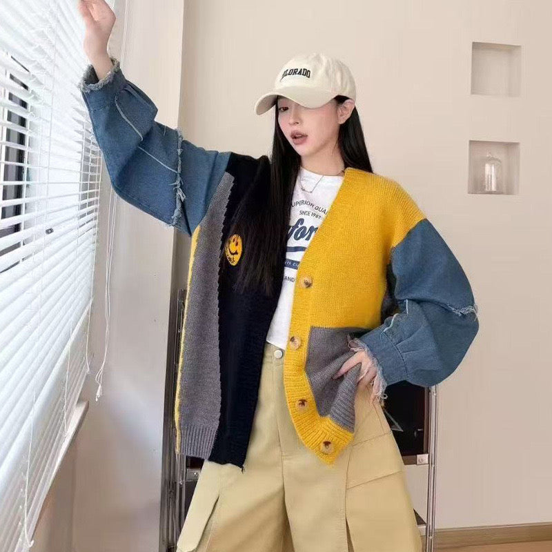 Pankh Musel Oversized Woolen And Denim Sweater Jacket