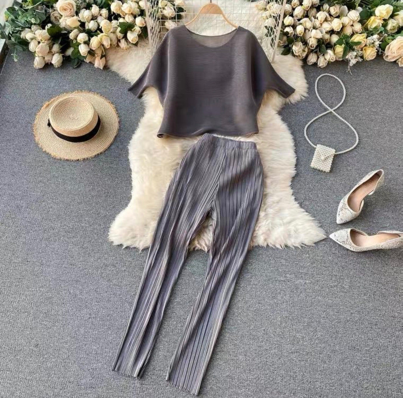 Musht Pleated Gathered Top & Pants Coord