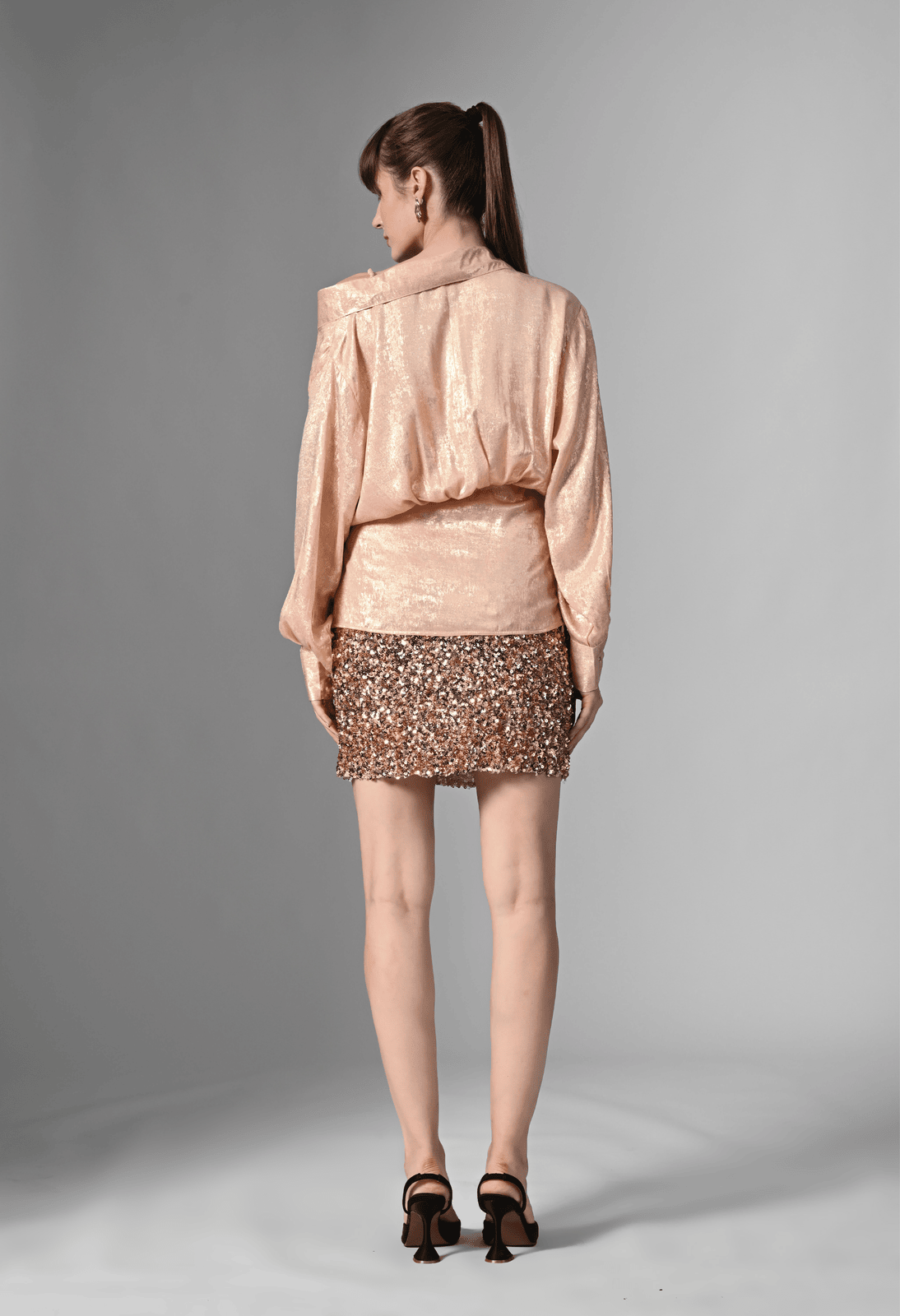 Pankh Gleaming Luxe Metallic Foiled Draped Party Wear Shirt