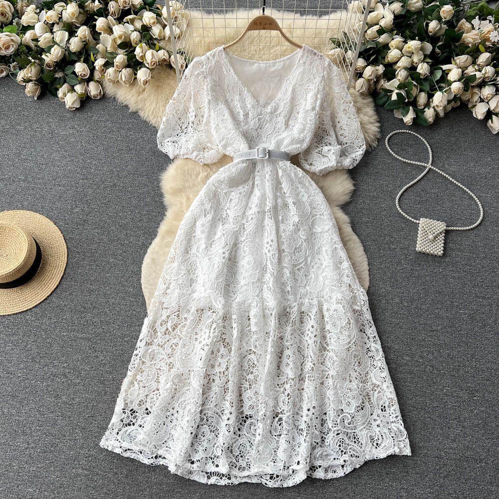 Pankh Selene Puff Sleeve V-Neck Crochet Maxi Dress