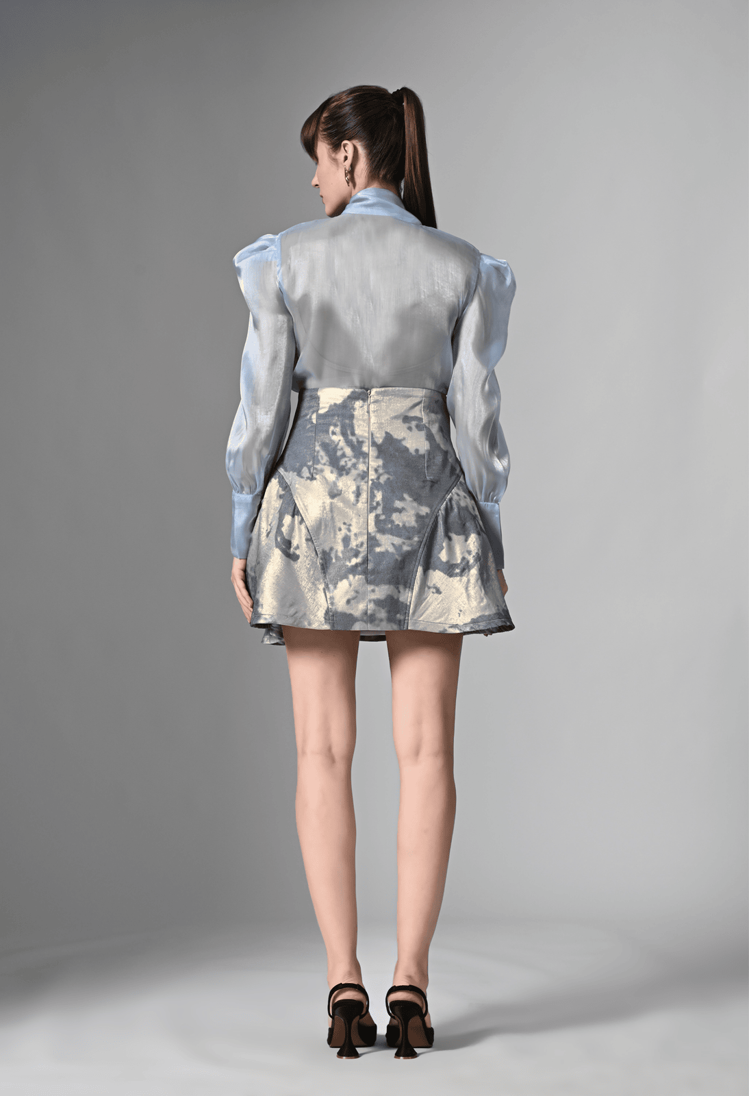 Pankh Jenia Custom Made High Fashion Tie-Neck Organza Top & Flared Skort Set