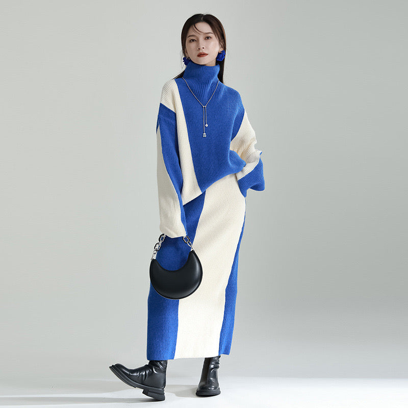 Pankh Miya Contrast Loose Style Top And Skirt Woolen Coord Set