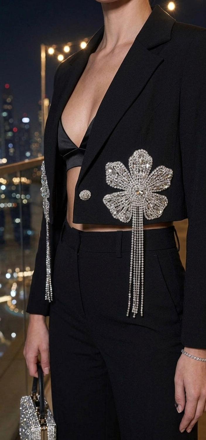 Cassie Stone Embelished Party Wear Cropped Blazer