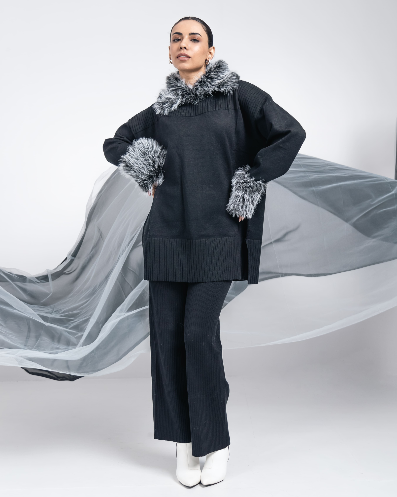 Pankh Have Some Fun Luxury Detachable Fur Woolen Coord Set