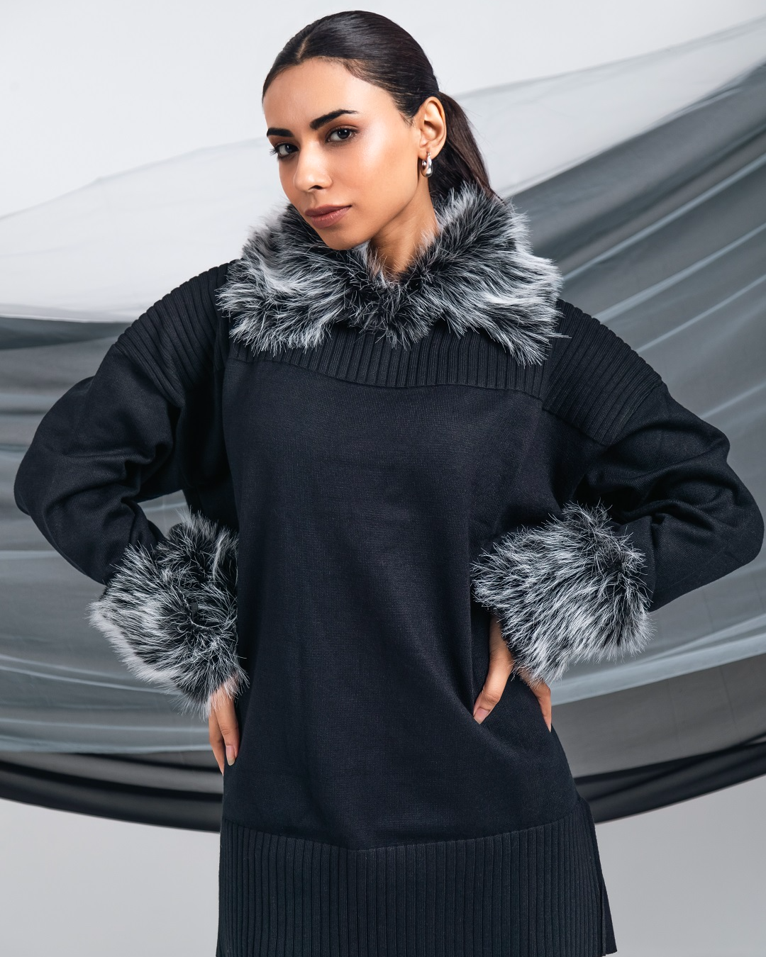 Pankh Have Some Fun Luxury Detachable Fur Woolen Coord Set