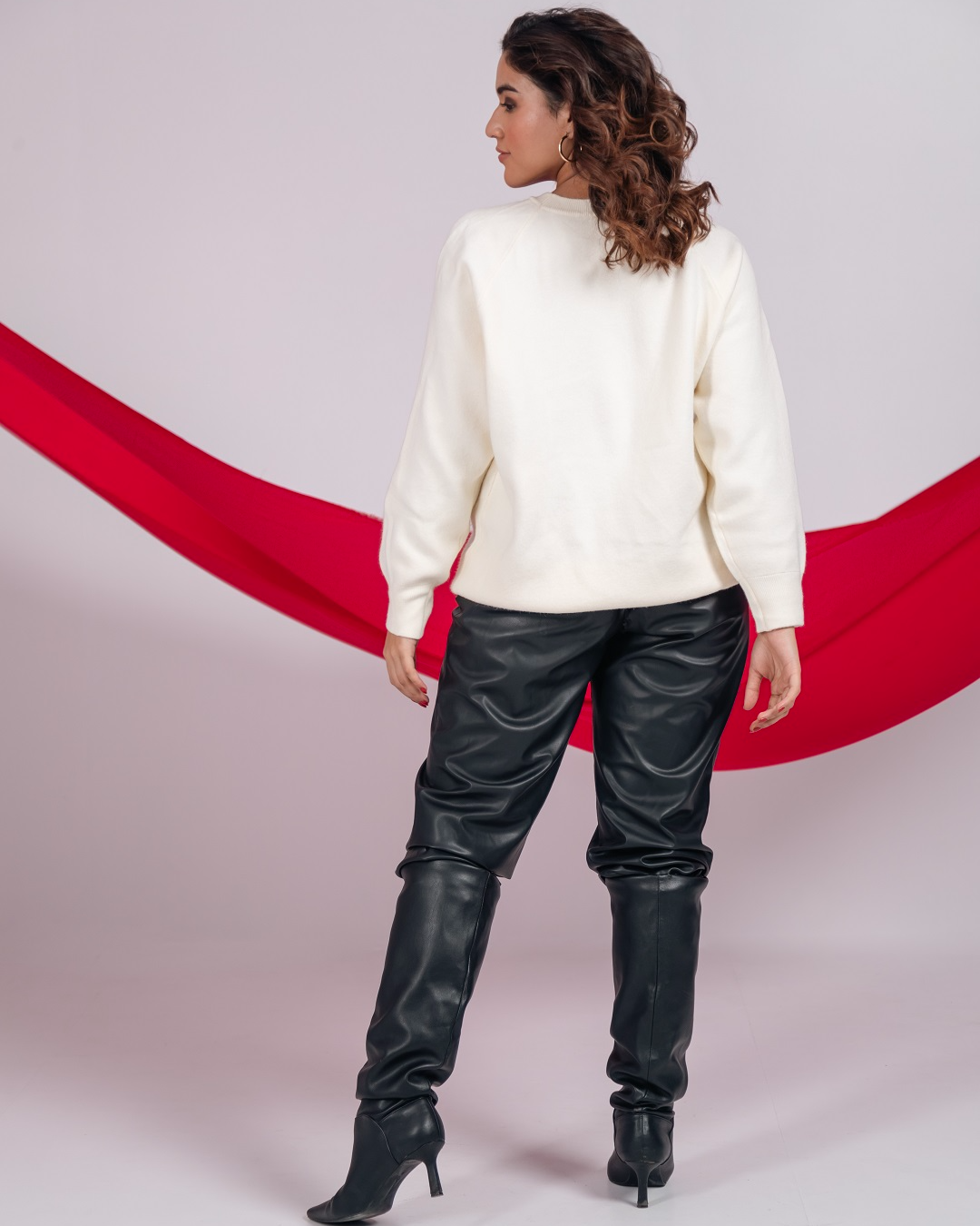 Pankh Charisma Designer Leather Patch Long Woolen Sweater