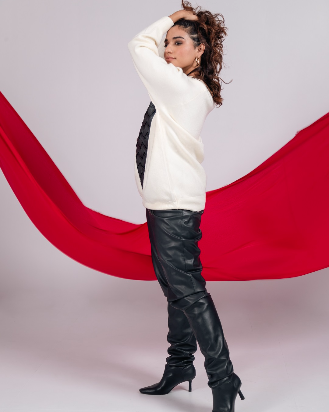 Pankh Charisma Designer Leather Patch Long Woolen Sweater