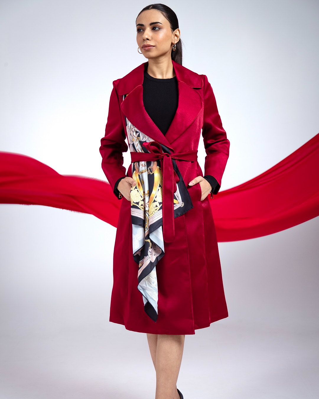 Pankh Perky Luxury Suede Blazer Overcoat With Detachable Scarf