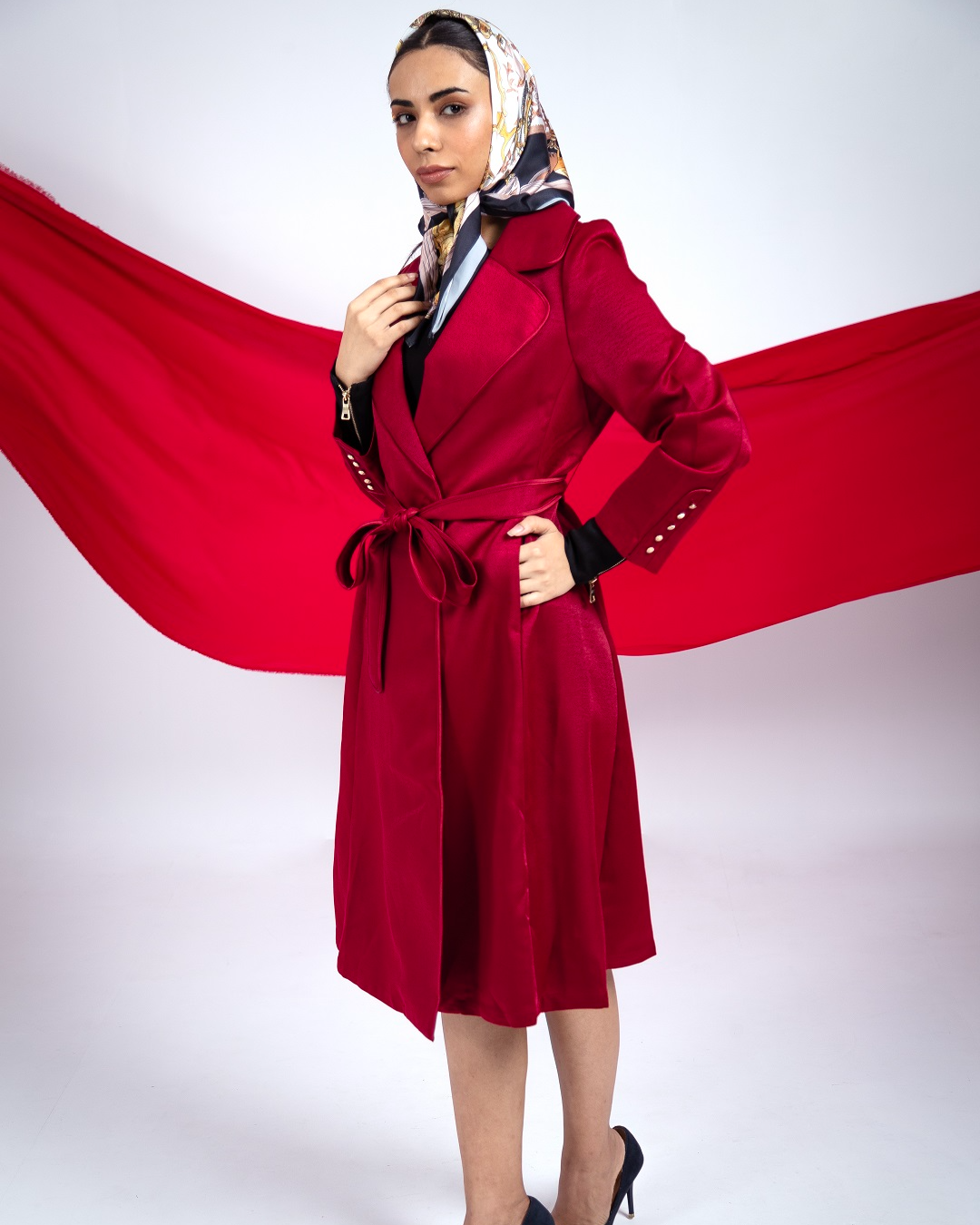 Pankh Perky Luxury Suede Blazer Overcoat With Detachable Scarf