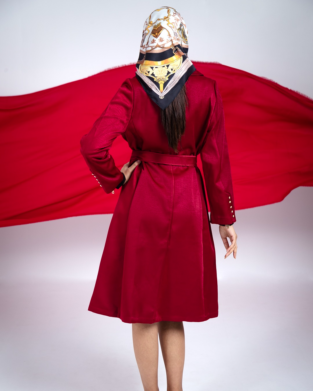 Pankh Perky Luxury Suede Blazer Overcoat With Detachable Scarf