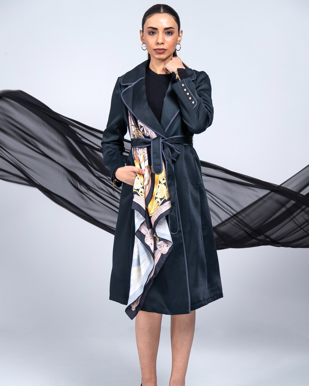 Pankh Perky Luxury Suede Blazer Overcoat With Detachable Scarf