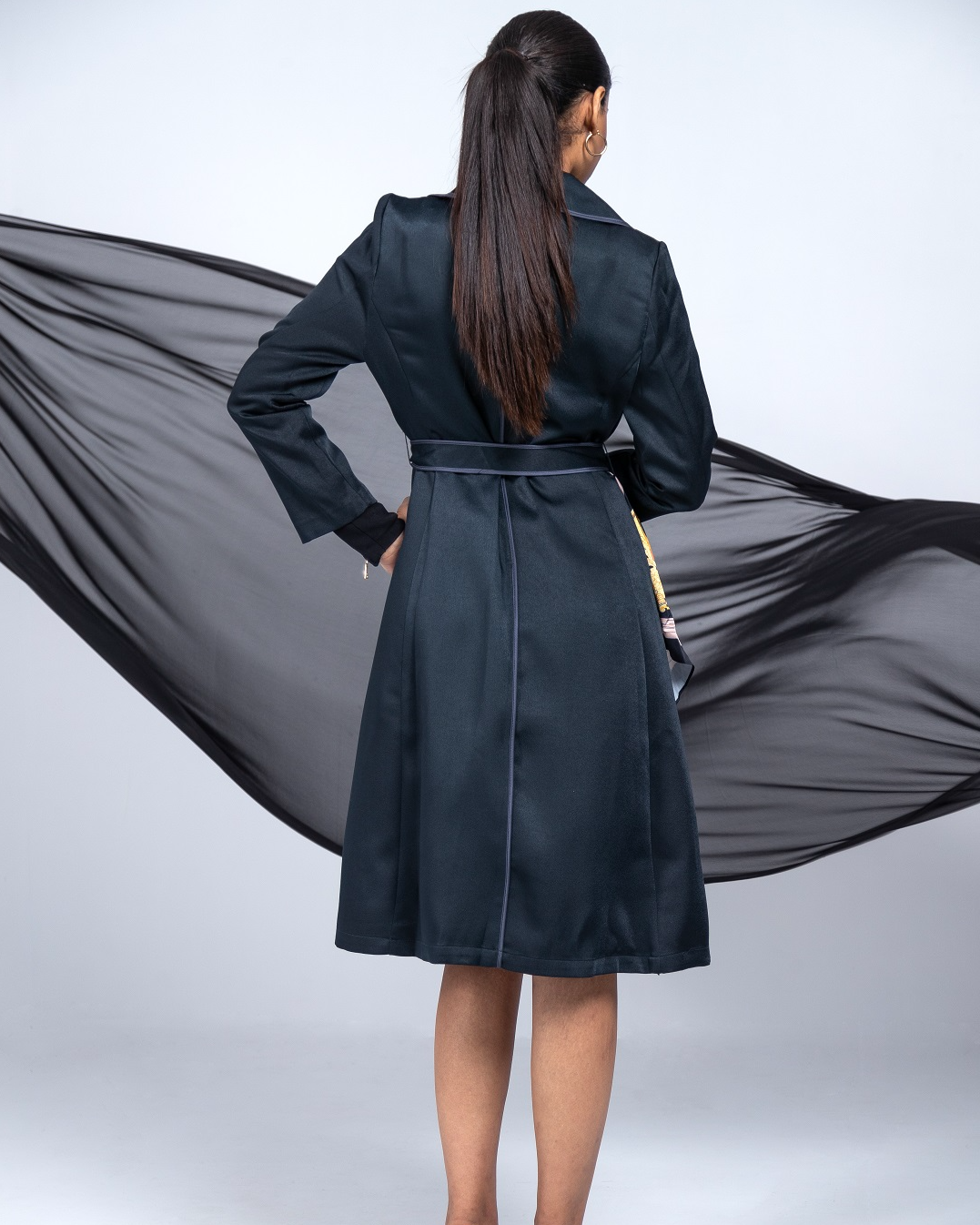 Pankh Perky Luxury Suede Blazer Overcoat With Detachable Scarf