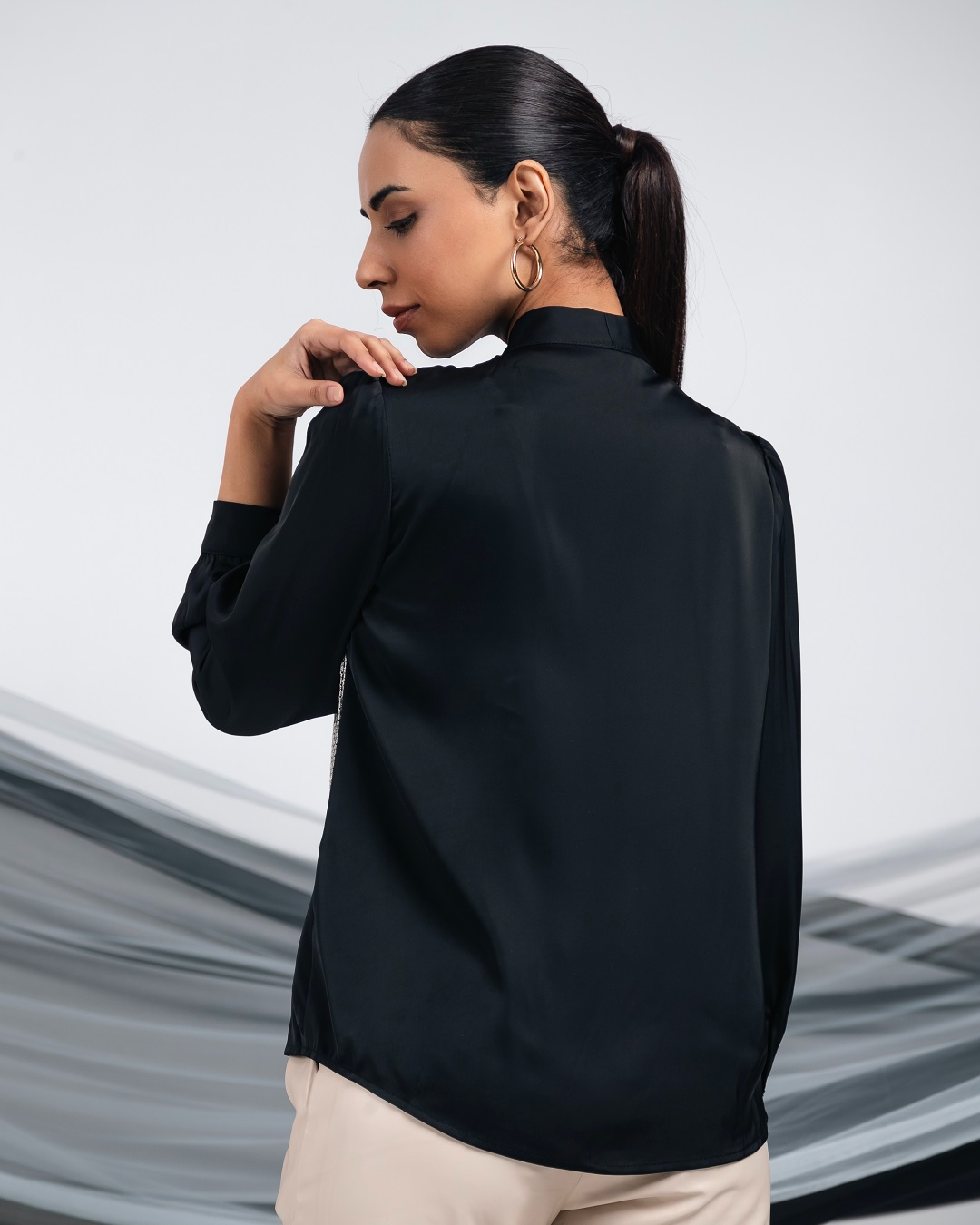 Pankh Belle Chic Satin Bow Collar Shirt